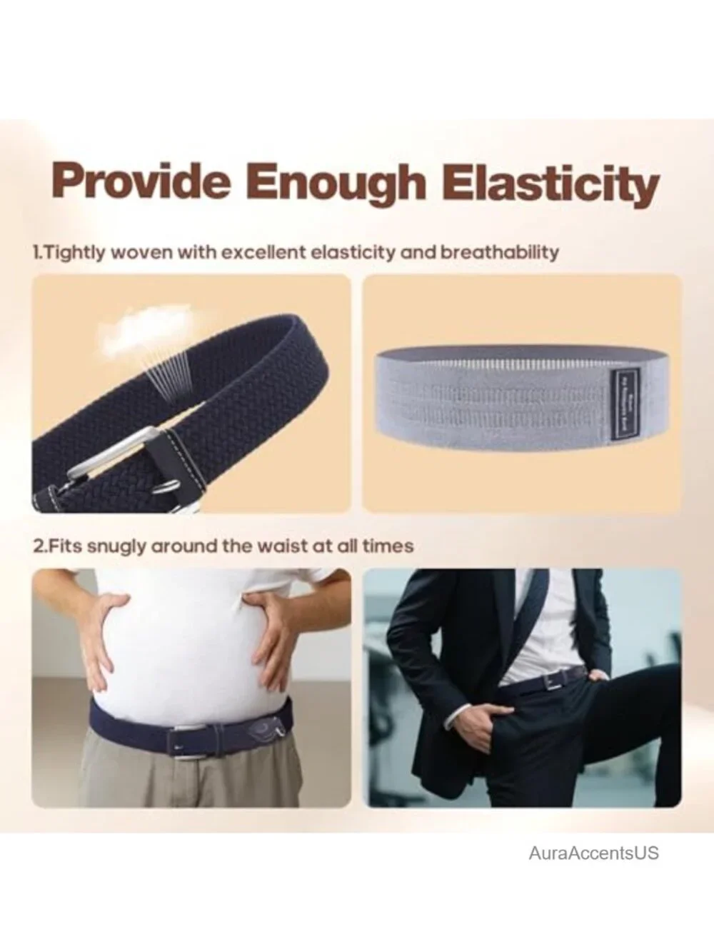 Men's Stretch Woven Belt Elastic Casual for Golf Hunting Pants Jeans